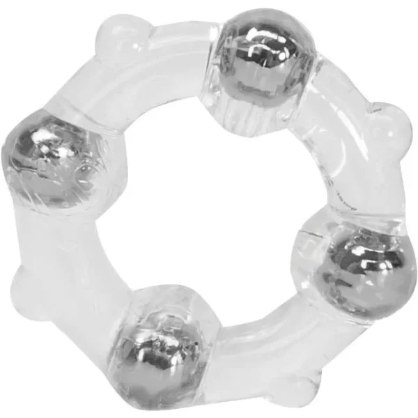 Seven Creations Stud Ring Cockring with Beads - Clear - Image 2