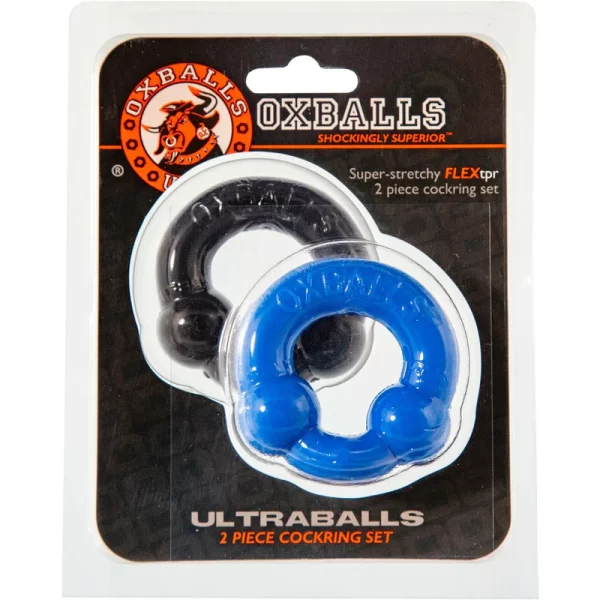 Oxballs Ultraballs Cockring – 2 Pack - Black/Police Blue - Image 2