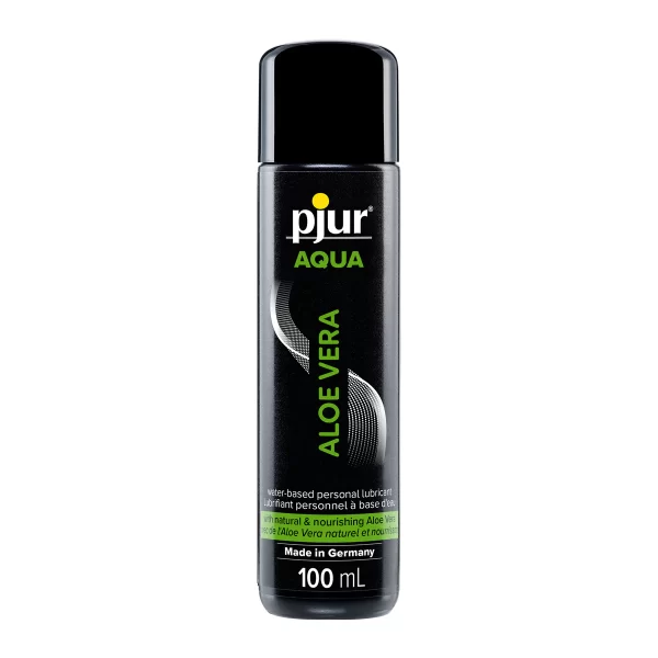 Pjur Aqua - Aloe Vera- Water Based Personal Lubricant - 100ml" Key Features:      Water-Based     With natural & nourishing Aloe Vera     Non-greasy     Suitable for erotic toys     Made without oil, perfume or added flavors  pjur AQUA Aloe Vera contains natural and nourishing Aloe Vera and is gentle on skin while providing exceptional lubrication that is never sticky or tacky. pjur AQUA Aloe Vera premium water-based personal lubricant adds moisture to decrease friction during sex and play, is ideal for daily use and pairs perfectly with your favorite sex toy.  Ingredients: Aqua (Water), Glycerin, Xanthan Gum, Benzyl Alcohol, Sodium Benzoate, Citric Acid, Potassium Sorbate, Aloe Barbadensis Leaf Juice Powder. "